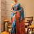 Teal printed art silk ethnic saree with blouse piece