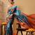 Teal printed art silk ethnic saree with blouse piece
