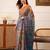 Grey printed silk cotton ethnic saree with blouse piece