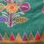 Teal printed silk blend ethnic saree with blouse piece