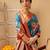Teal printed art silk ethnic saree with blouse piece