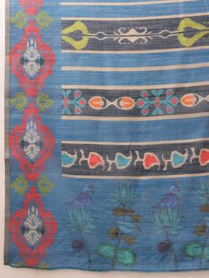Grey printed silk cotton ethnic saree with blouse piece 5