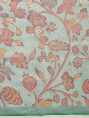 Sea green printed tissue traditional saree with blouse piece 5