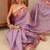 Lavender printed silk cotton ethnic saree with blouse piece