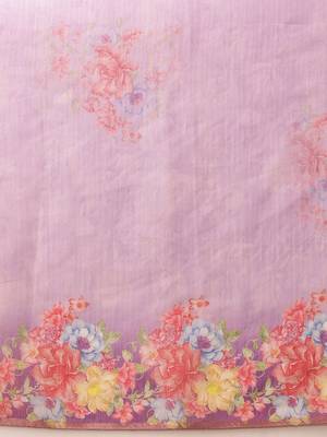 Lavender printed silk cotton ethnic saree with blouse piece 5