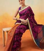Purple woven pure cotton ethnic saree with blouse piece