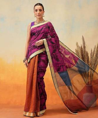 Purple woven pure cotton ethnic saree with blouse piece 2