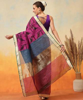 Purple woven pure cotton ethnic saree with blouse piece 3