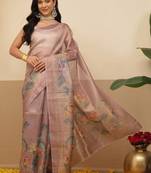Lavender printed tissue traditional saree with blouse piece