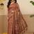 Brown printed cotton blend ethnic saree with blouse piece