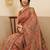 Brown printed cotton blend ethnic saree with blouse piece