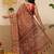 Brown printed cotton blend ethnic saree with blouse piece