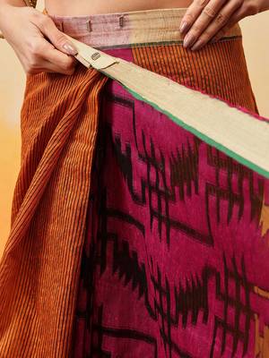 Purple woven pure cotton ethnic saree with blouse piece 5