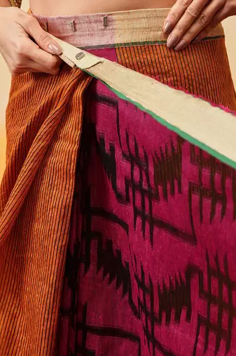 Purple woven pure cotton ethnic saree with blouse piece