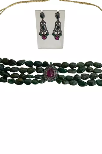 Regal emerald ruby dangle set