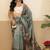 Teal printed tissue traditional saree with blouse piece