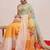 Yellow printed cotton blend ethnic saree with blouse piece