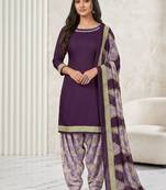 Purple printed cotton blend stitched geometric print salwar kurta dupatta for women