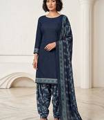 Blue printed cotton blend stitched floral print salwar kurta dupatta for women