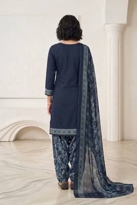 Blue printed cotton blend stitched floral print salwar kurta dupatta for women 3