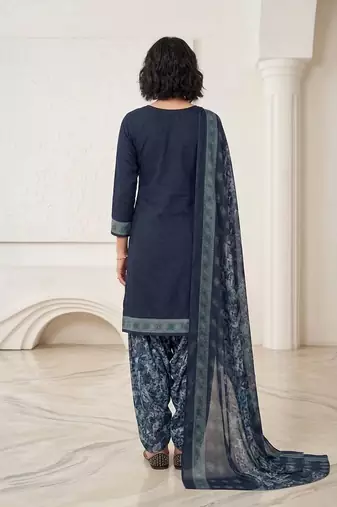 Blue printed cotton blend stitched floral print salwar kurta dupatta for women