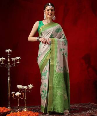 Mauve printed art silk ethnic saree with blouse piece 1