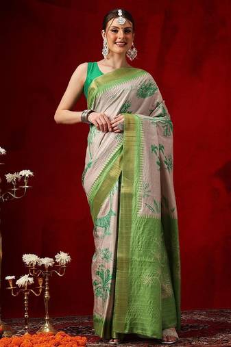 Mauve printed art silk ethnic saree with blouse piece