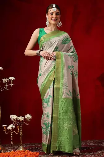 Mauve printed art silk ethnic saree with blouse piece