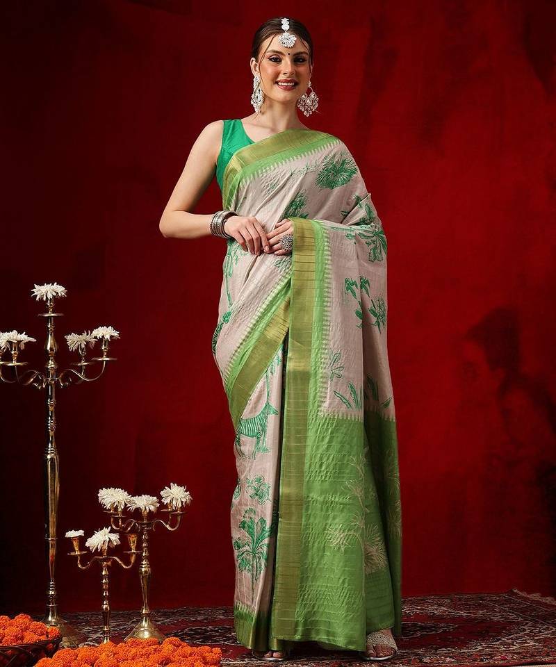 Mauve printed art silk ethnic saree with blouse piece