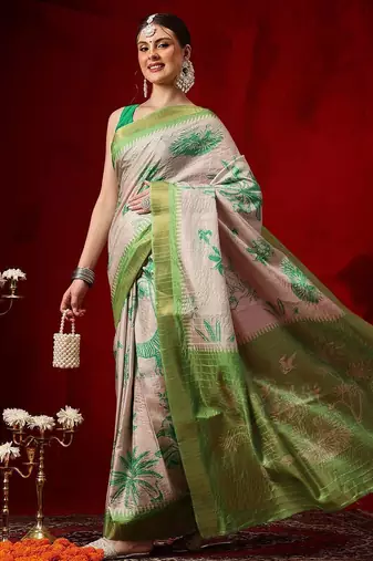 Mauve printed art silk ethnic saree with blouse piece