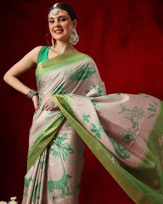 Mauve printed art silk ethnic saree with blouse piece 4