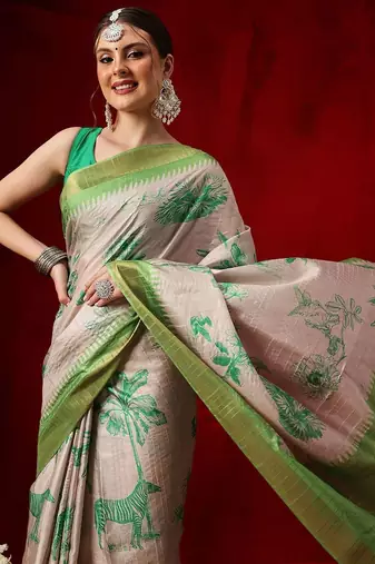 Mauve printed art silk ethnic saree with blouse piece