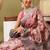 Pink printed cotton blend ethnic saree with blouse piece