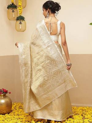 off white woven tissue saree with blouse 2