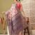 Pink printed cotton blend ethnic saree with blouse piece