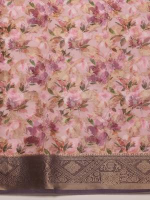 Pink printed cotton blend ethnic saree with blouse piece 5
