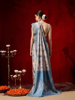 Beige printed art silk ethnic saree with blouse piece 2