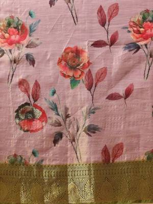 Pink printed tissue traditional saree with blouse piece 5