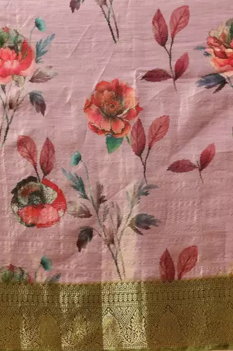 Pink printed tissue traditional saree with blouse piece