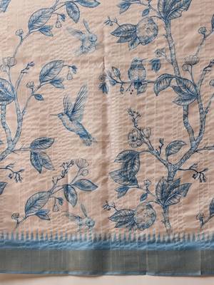 Beige printed art silk ethnic saree with blouse piece 5