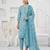 Blue printed cotton blend stitched geometric print salwar kurta dupatta for women