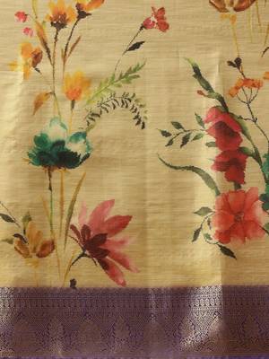 Beige printed tissue traditional saree with blouse piece 5