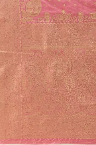 Pink woven art silk traditional saree with blouse piece
