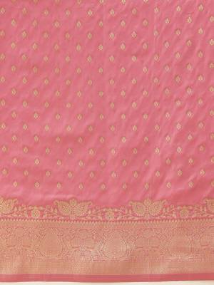 Pink woven art silk traditional saree with blouse piece 5