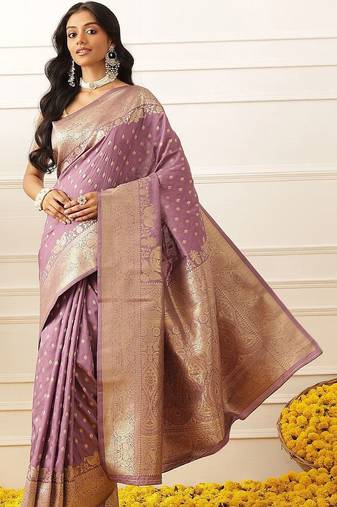 Purple woven art silk traditional saree with blouse piece