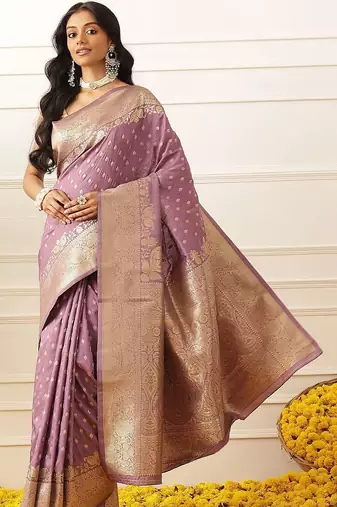 Purple woven art silk traditional saree with blouse piece