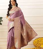 Purple woven art silk traditional saree with blouse piece
