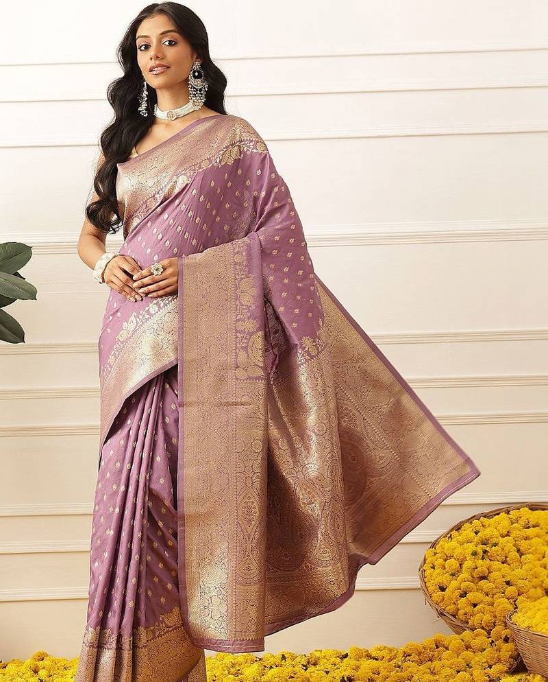 Purple woven art silk traditional saree with blouse piece