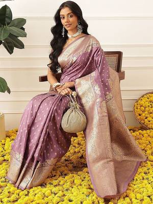 Purple woven art silk traditional saree with blouse piece 2
