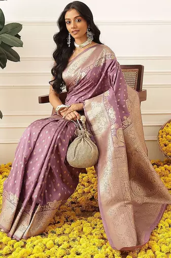 Purple woven art silk traditional saree with blouse piece
